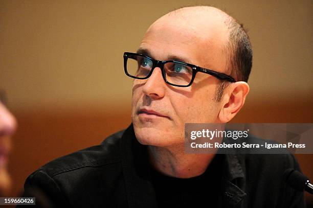 Italian author and musician Emidio Clementi attends the "Nastro di Moebius" conference at San Giorgio in Poggiale Library on January 16, 2013 in...