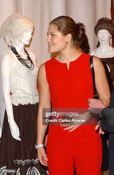 Princess Victoria of Sweden attends a Swedish week exhibition "Aires de Suecia" at Circulo de Bellas Artes November 7, 2002 in Madrid, Spain.