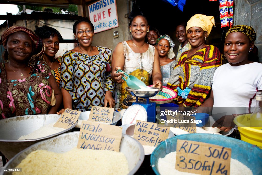 Women's group selling rice in Ivory Coast