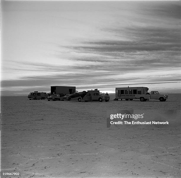 Moonliner - Bonneville - Gary Gabelich prepares for a race down the Bonneville Salt Flats in the Moon Equipment - Dean Moon Moonliner. Powered by a...