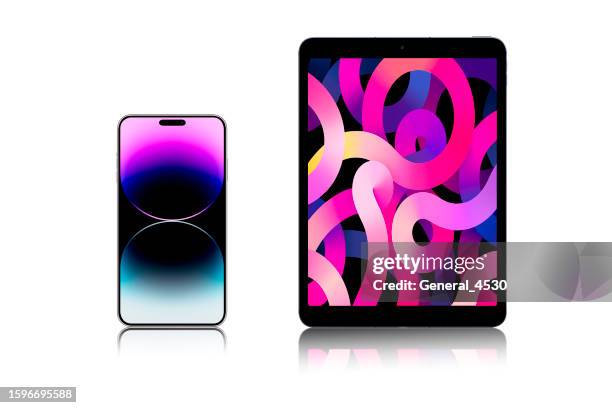 black tablet and black smartphone. - realistic illustration stock pictures, royalty-free photos & images