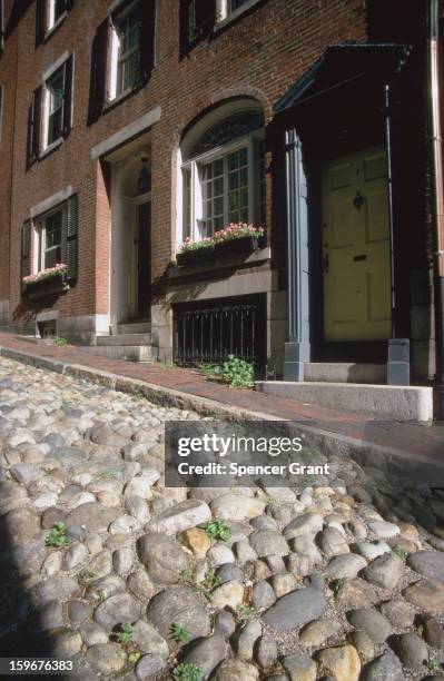 Cobblestones on Acorn Street, Beacon Hill, downtown, Boston, Massachusetts, 1975.