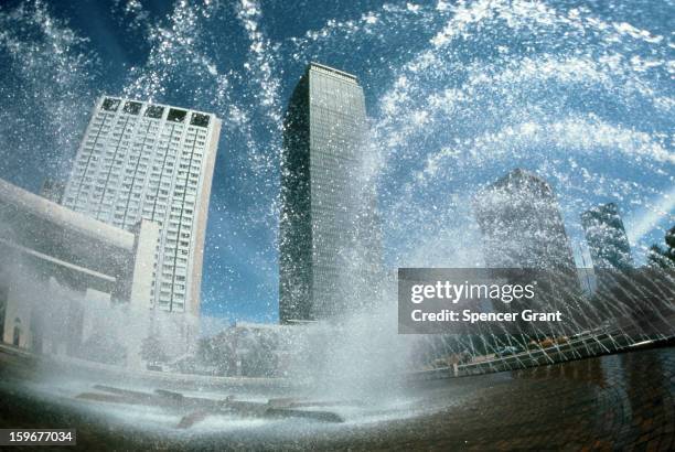Prudential Tower and Sheraton Boston with fountain, Boston, Massachusetts, 1975.