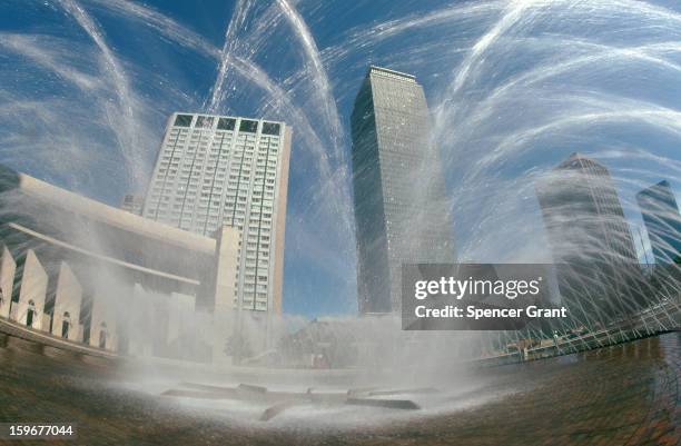 Prudential Tower and Sheraton Boston with fountain, Boston, Massachusetts, 1975.