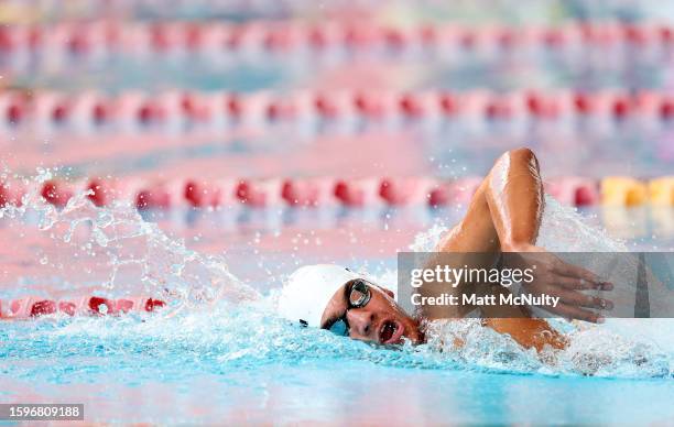 Thomas Cechini of Team Bermuda competes in the B Final of the Men's 1500m Freestyle swimming on day two of the 2023 Youth Commonwealth Games at...