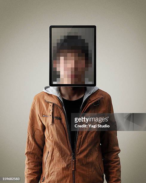 portrait of man with digital tablet - identity stock-fotos und bilder