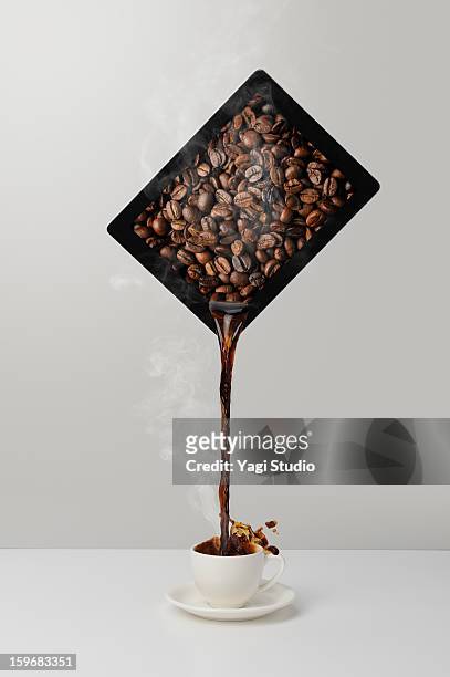 coffee and digital tablet - pouring stock pictures, royalty-free photos & images