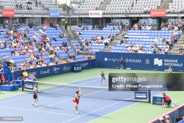 Shuko Aoyama and Ena Shibahara of Japan compete in the doubles final round against Desirae Krawczyk of the United States of America and Demi Schuurs...