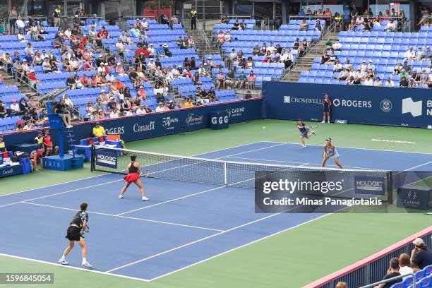 Shuko Aoyama and Ena Shibahara of Japan compete in the doubles final round against Desirae Krawczyk of the United States of America and Demi Schuurs...