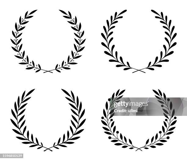 leafy wreaths - geometric leaf pattern vector stock illustrations