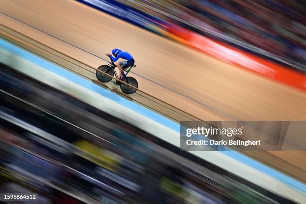 Filippo Ganna of Italy competes during the men elite individual pursuit finals at the 96th UCI Glasgow 2023 Cycling World Championships, Day 4 /...