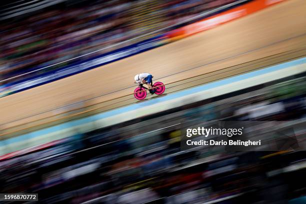 Daniel Bigham of United Kingdom competes during the men elite individual pursuit finals at the 96th UCI Glasgow 2023 Cycling World Championships, Day...