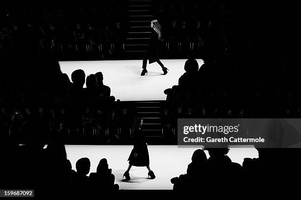 An alternative view of the runway during the Irina Schrotter Autumn/Winter 2013/14 fashion show at the Mercedes-Benz Fashion Week Berlin at the...