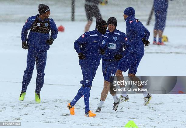 Loic Remy of Queens Park Rangers in action during a training session on January 18, 2013 in Harlington, England.