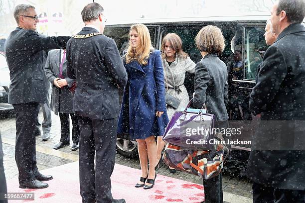 Princess Beatrice and Princess Eugenie arrive at Hanover City Hall on January 18, 2013 in Hanover, Germany. The royal sisters are in Hanover on the...