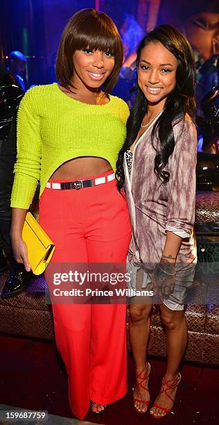 Sheneka Adams and Karrueche Tran attend The Kill Collection launch at Vanquish Lounge on January 17, 2013 in Atlanta, Georgia.