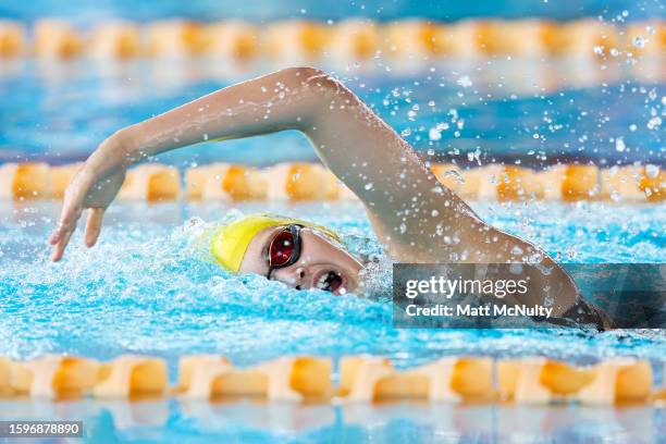 Inez Miller of Australia competes in the swimming on day two of the 2023 Youth Commonwealth Games at National Aquatic Centre on August 06, 2023 in...