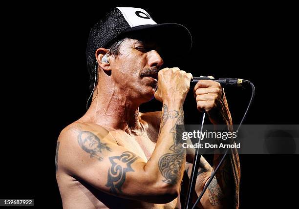 Anthony Kiedis of The Red Hot Chilli Peppers performs live on stage at Big Day Out 2013 at Sydney Showground on January 18, 2013 in Sydney, Australia.