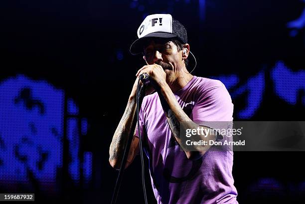 Anthony Kiedis of The Red Hot Chilli Peppers performs live on stage at Big Day Out 2013 at Sydney Showground on January 18, 2013 in Sydney, Australia.