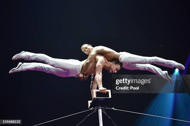 Circus performers during the opening of the Monte-Carlo 37th International Circus Festival on January 17, 2013 in Monte-Carlo, Monaco.