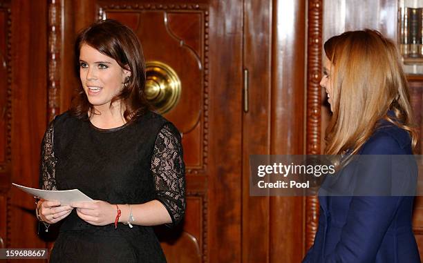 Princess Beatrice and Princess Eugenie attend a reception at Hanover City Hall on January 18, 2013 in Hanover, Germany. The royal sisters are in...