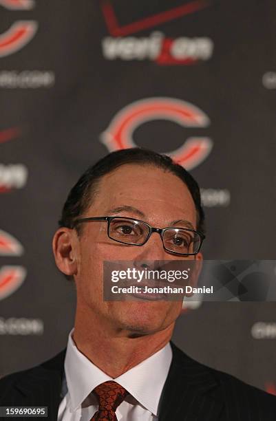 Marc Trestman is introducted as the new head coach of the Chicago Bears at Halas Hall on January 17, 2013 in Lake Forest, Illinois.