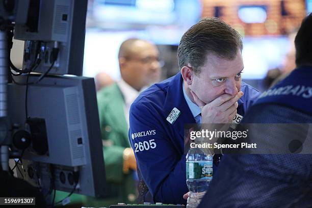 Traders work on the floor of the New York Stock Exchange on January 18, 2013 in New York City. A day after the Standard & Poor's 500-index rose to...