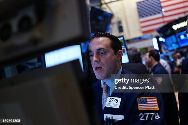 Trader works on the floor of the New York Stock Exchange on January 18, 2013 in New York City. A day after the Standard & Poor's 500-index rose to...