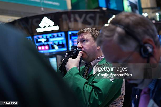 Traders work on the floor of the New York Stock Exchange on January 18, 2013 in New York City. A day after the Standard & Poor's 500-index rose to...