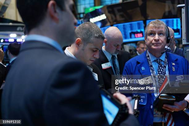 Traders work on the floor of the New York Stock Exchange on January 18, 2013 in New York City. A day after the Standard & Poor's 500-index rose to...