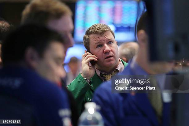 Traders work on the floor of the New York Stock Exchange on January 18, 2013 in New York City. A day after the Standard & Poor's 500-index rose to...