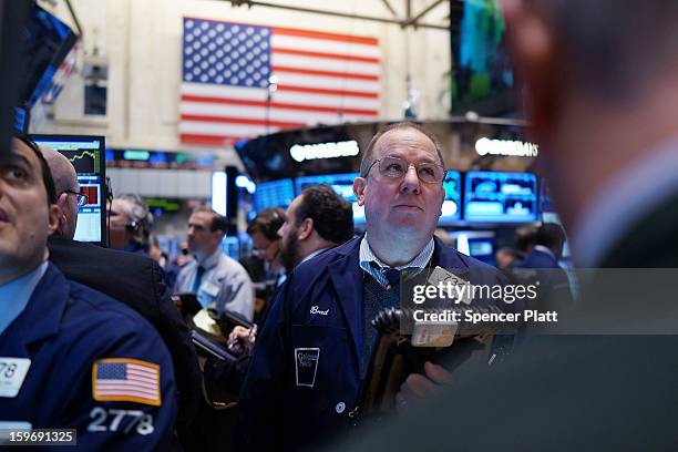 Traders work on the floor of the New York Stock Exchange on January 18, 2013 in New York City. A day after the Standard & Poor's 500-index rose to...