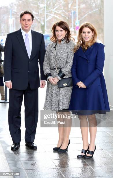 Princess Eugenie and Princess Beatrice meet with Minister President David McAllister on January 18, 2013 in Hanover, Germany. The royal sisters are...