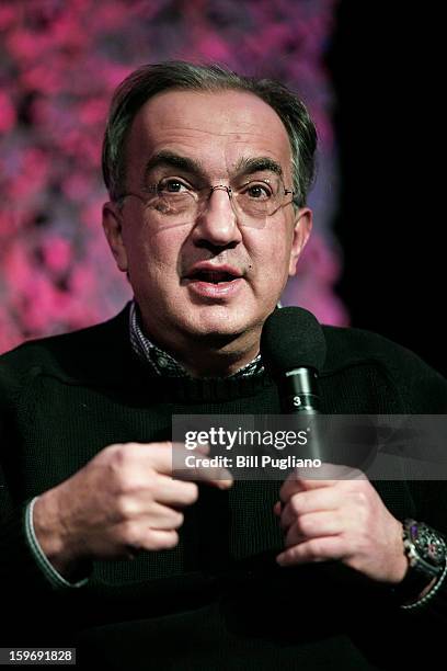 Sergio Marchionne, Chairman and CEO , Chrysler Group LLC, and CEO, Fiat S.p.A., speaks at the Inforum 11th Annual Auto Show Breakfast at the Detroit...