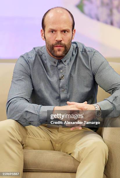 Jason Statham is seen on the set of Despierta America at Univision Headquarters on January 18, 2013 in Miami, Florida.