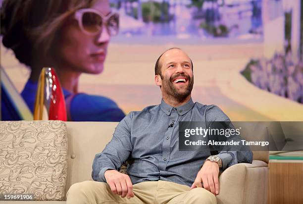 Jason Statham is seen on the set of Despierta America at Univision Headquarters on January 18, 2013 in Miami, Florida.