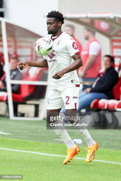 Brian Bayeye of Torino in action during the friendly match between Stade de Reims and Torino FC at Stade Auguste Delaune on August 6, 2023 in Reims,...