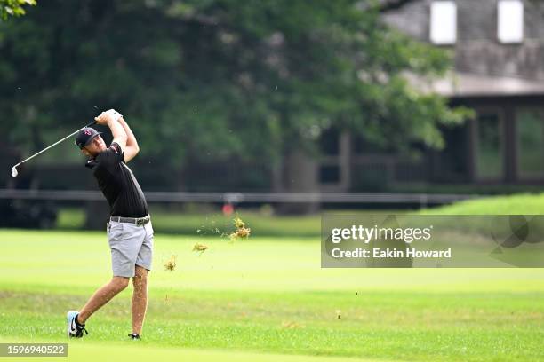 Talor Gooch of the United States plays his second shot of the sixth hole during day three of the LIV Golf Invitational - Greenbrier at The Old White...