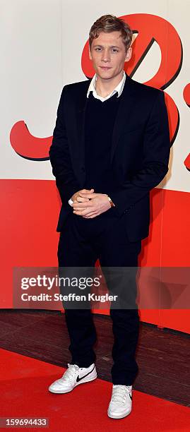 Actor Matthias Schweighoefer poses on the red carpet as he arrives for the B.Z. Kulturpreis on January 18, 2013 in Berlin, Germany.