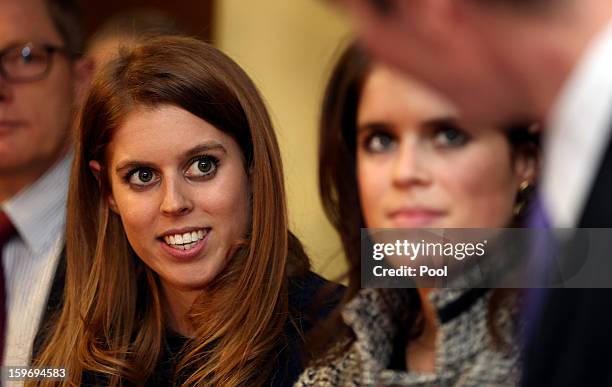 Princess Eugenie and Princess Beatrice are seen during a visit to the Teenage Cancer Treatment Unit at the University of Medicine on January 18, 2013...