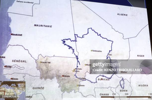 Picture taken in Paris on January 18, 2013 during a press conference concerning the operation in northern Mali by the spokesman for France's Army...