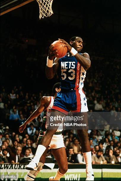 Darryl Dawkins of the New Jersey Nets grabs a rebound against the Milwaukee Bucks during the NBA game in Milwaukee, Wisconsin. NOTE TO USER: User...