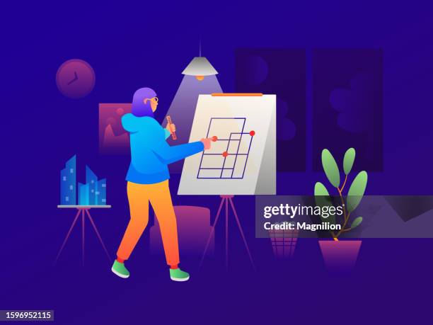 architect draws project blueprint - office of management and budget stock illustrations