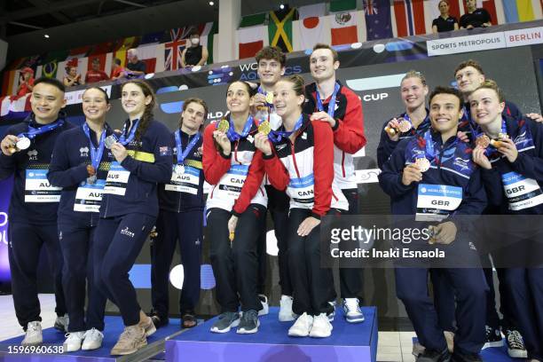 Silver medalists Nikita Hains, Shixin Li, Maddison Keeney, and Cassiel Rousseau from team Australia, gold medalists Pamela Ware, Nathan...