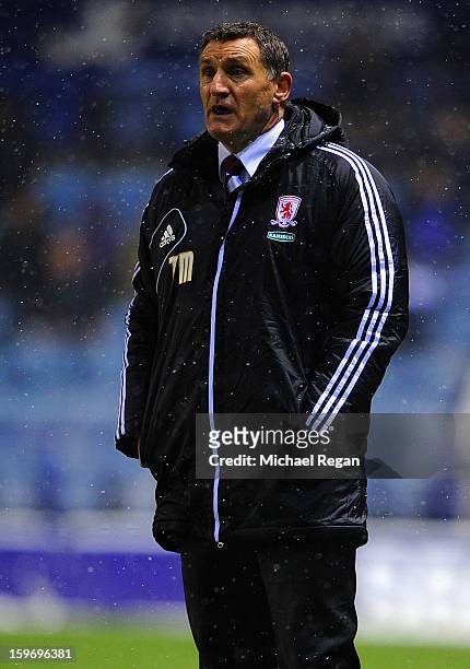 Boro manager Tony Mowbray looks on during the Npower Championship between Leicester City and Middlesbrough at The King Power Stadium on January 18,...