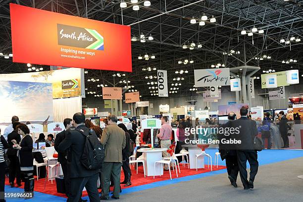 General view of atmosphere at The 10th Annual New York Times Travel Show Ribbon Cutting And Preview at Javits Center on January 18, 2013 in New York...