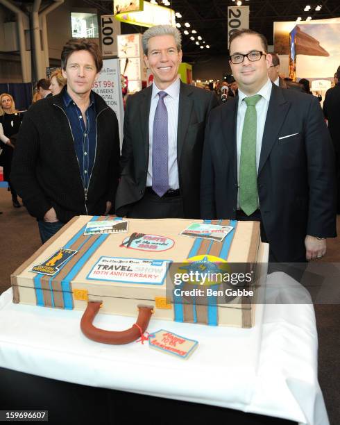 Andrew McCarthy, Tony Gonchar and Seth Rogin attend The 10th Annual New York Times Travel Show Ribbon Cutting And Preview at Javits Center on January...