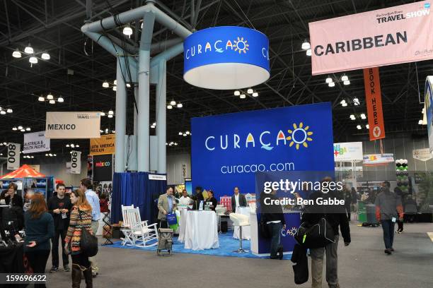 General view of atmosphere at The 10th Annual New York Times Travel Show Ribbon Cutting And Preview at Javits Center on January 18, 2013 in New York...