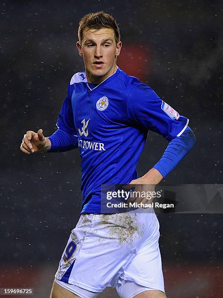 Chris Wood of Leicester in action during the Npower Championship between Leicester City and Middlesbrough at The King Power Stadium on January 18,...