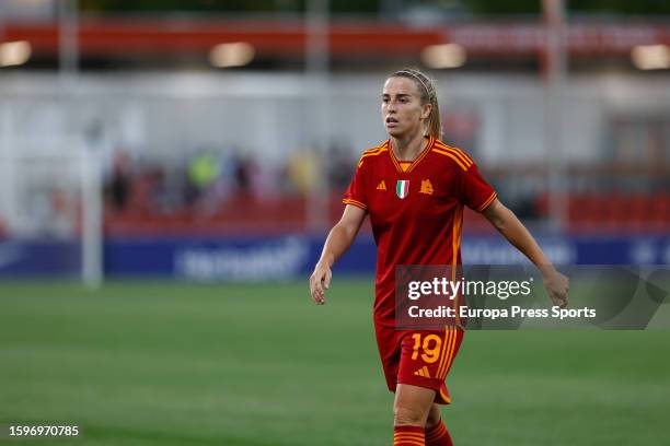 Barbara Latorre of Roma looks on during the Ciudad de Alcala Trophy women football match played between Atletico de Madrid Femenino and AS Roma at...